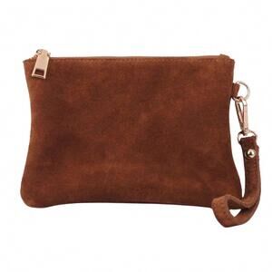 NEW MOST WANTED women's genuine suede wristlet pouch in caramel